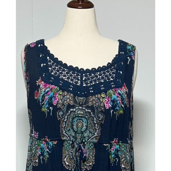 Bila Maxi Dress XL Blue Floral Crochet Tiered Cottagecore Boho Sleeveless Beachy - Picture 2 of 12